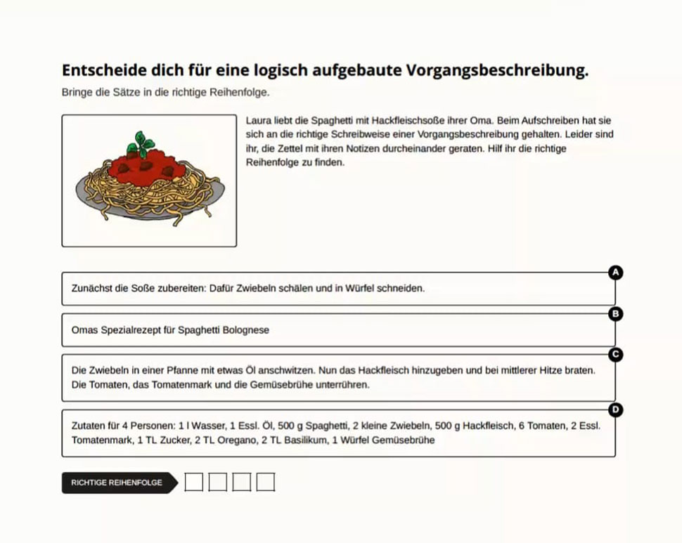 Beispiel eines Arbeitsblattes